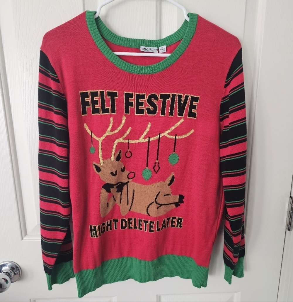 Ugly Christmas Sweater Felt Cute Reindeer Sweater Size XL
